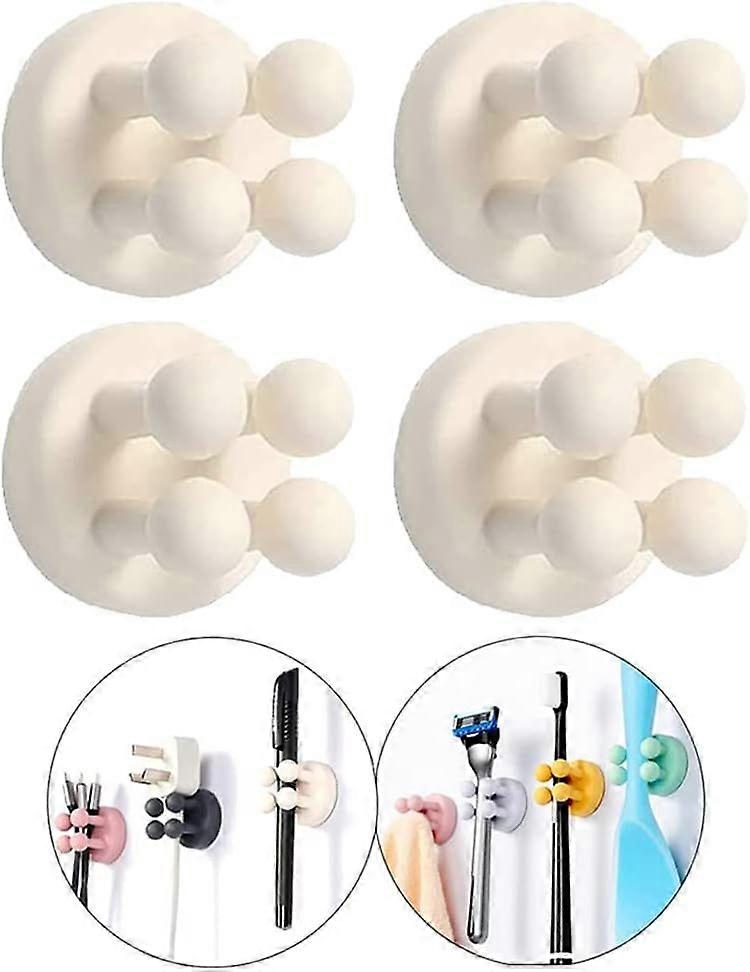 Silicone Toothbrush Holders-4Pcs Hooks Adhesive Wall Mounted for Hanging Towel Key Plug Cable,Decor Stick to Dorm Room Essentials Function