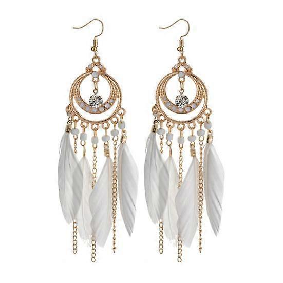 1 Pair Women Dangle Earrings Bohemia Style Ethnic Synthetic Feather Exquisite Lady Dangle Earrings