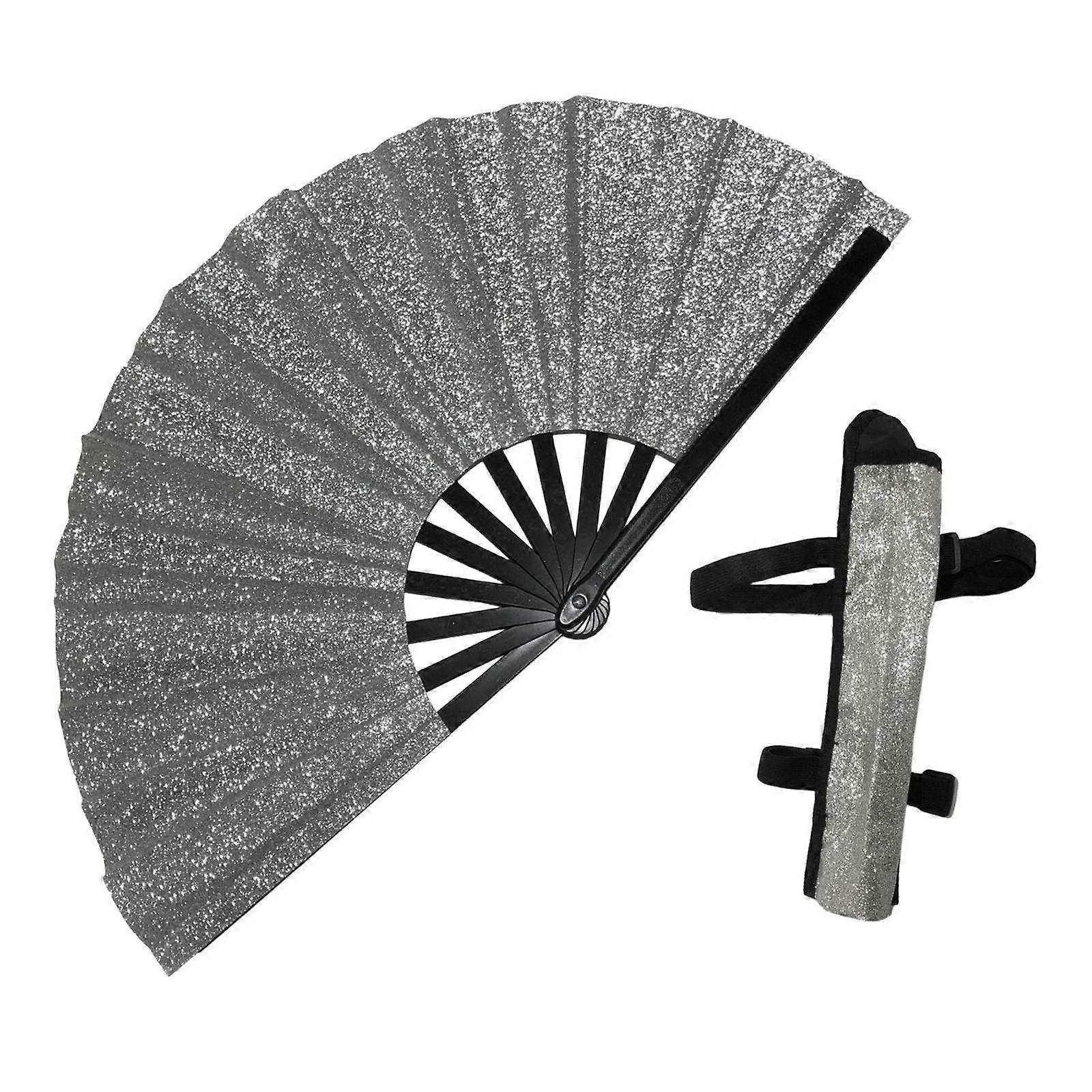Glitter Foldable Rave Hand Fan Multipurpose 13inch Radius for Dancing Accessory