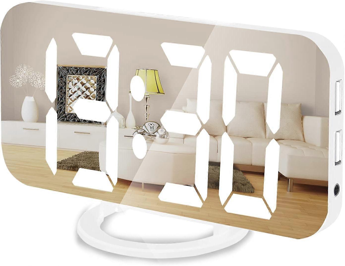 Memory Function Retains Time Settings, 7 Inch Led Mirror Electronic Clock Modern Design Clock Combines Mirror Clock Alarm Clock Usb Charging