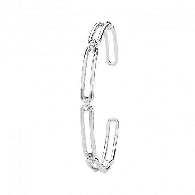 Acotis Silver Bangle Rhodium Plated Paperclip Link Zirconia G4432