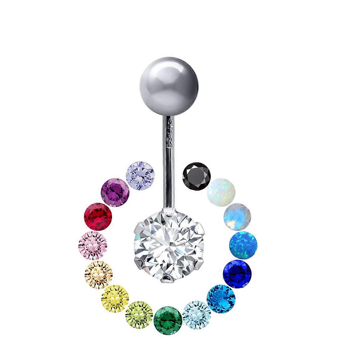Jewelco London Ladies 9ct White Gold 6mm Cubic Zirconia Solitaire Banana Belly Bar Body Piercing 10mm
