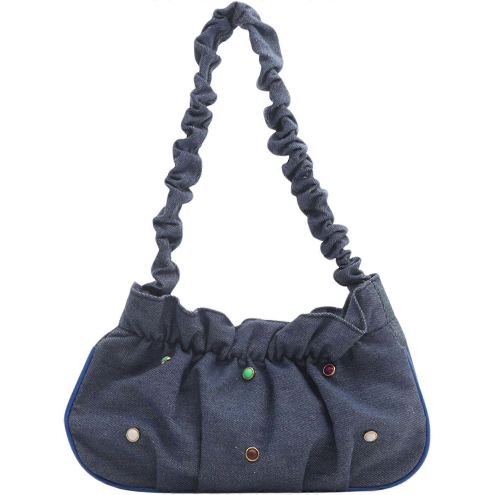 Casual Handbag Sophisticated Black Jean Armpit Bag With Unique Crinkle Strap Shoulder Bag Underarm Purse for Women  Deep Blue
