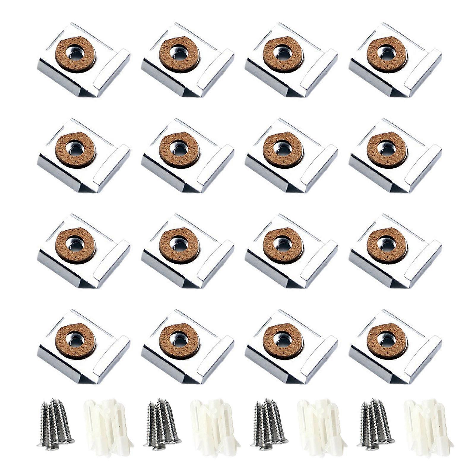 Frameless Mirror Fixing Clip Picture Fixing Clip Square Mirror Mounting Clips with Hollow Wall Anchors & Screws Tools B