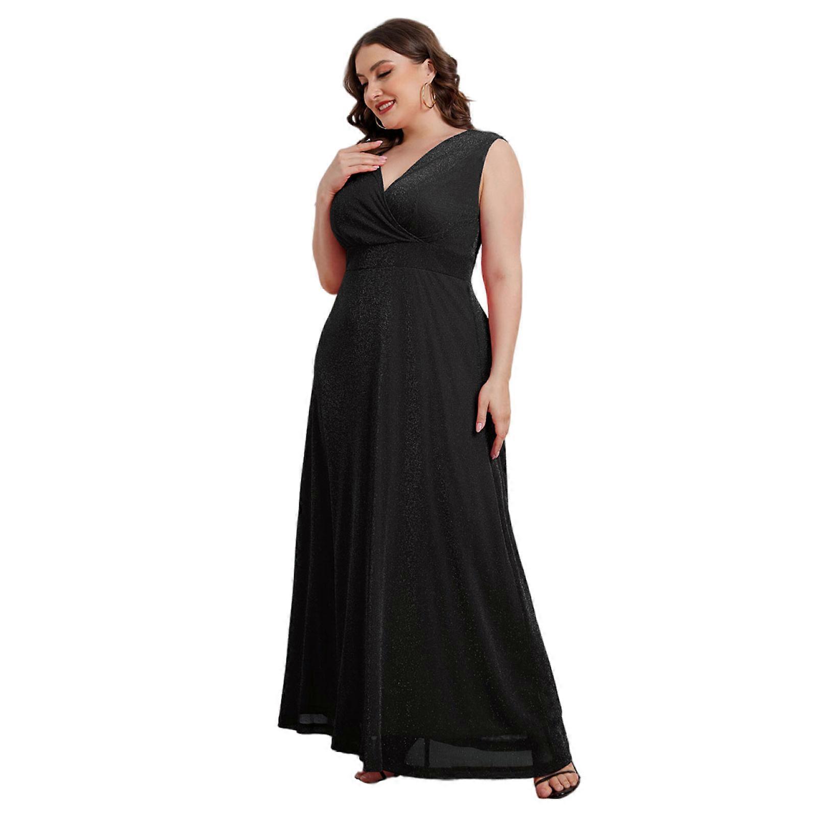 Women Maxi Dress Elegant Evening Dress Fashion Solid Color Holiday Dress  Plus Size Sleeveless Dress V Neck for Sun Dress Black XXL | Fruugo UK