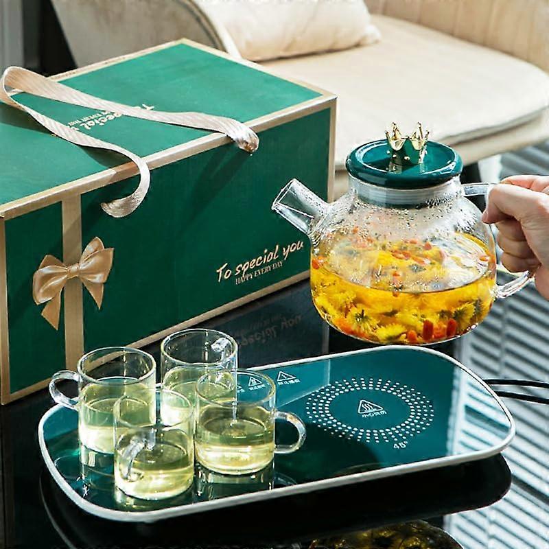 Glass Insulated Teapot Set with One Pot Four Cups for Gift