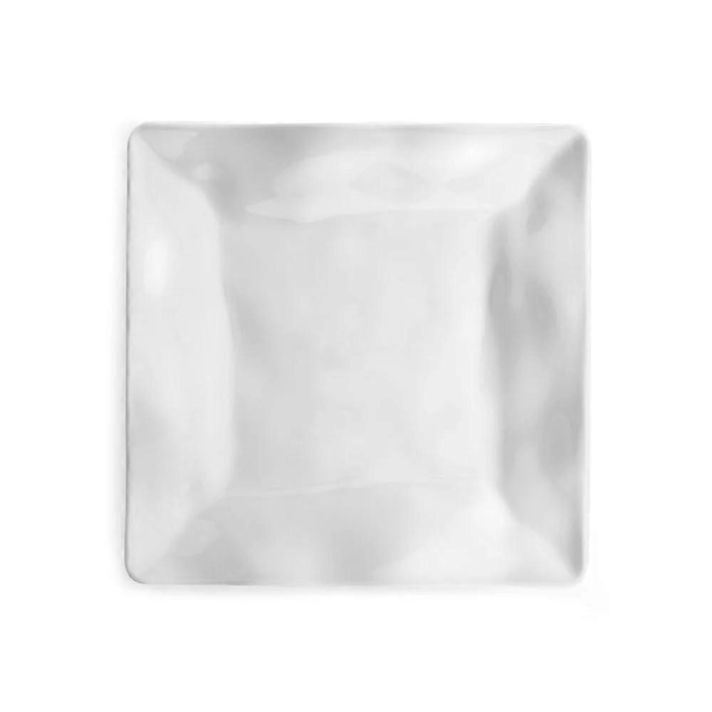 Ruffle Square Salad Plate, 7.5-Inch White Melamine Dinnerware, Durable Tableware for Home and Party