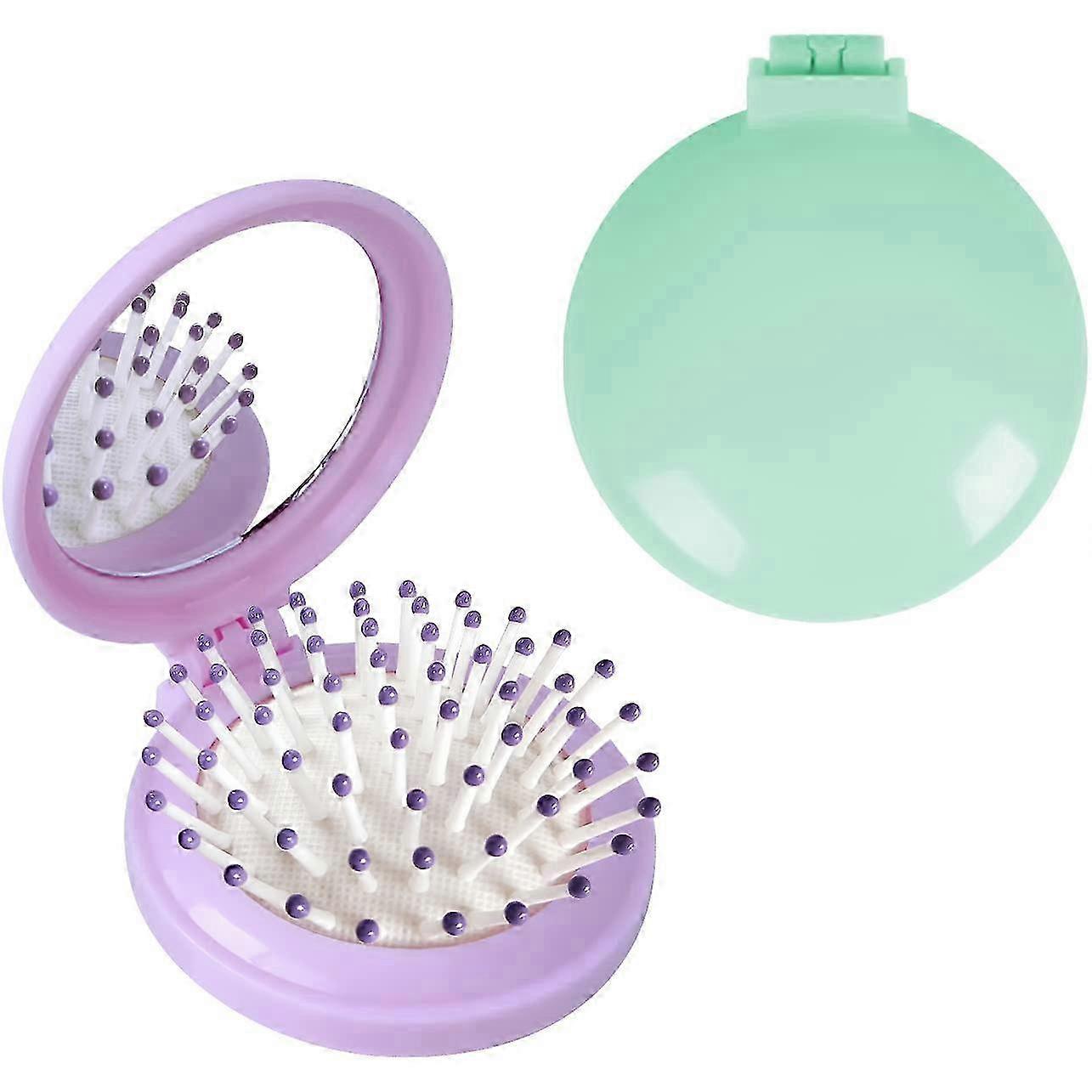 Mini Round Compact Hair Brush with Built-in Mirror for Easy Styling