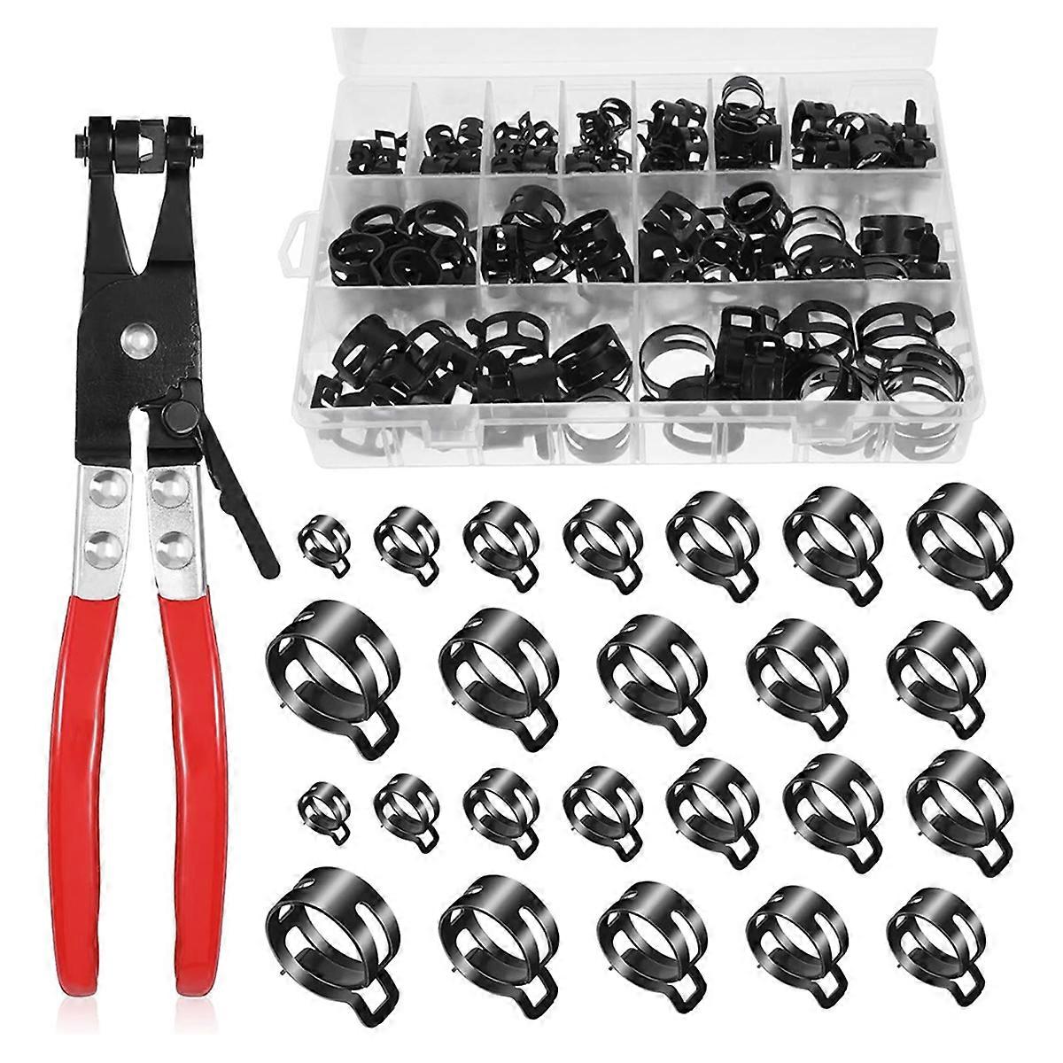 7-22mm Spring Hose Clamp Assortment with Swivel Flat Band Fuel Line Clips Hose Clamp Plier, Small H