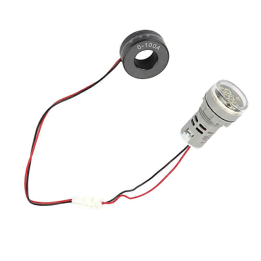 0-100A Digital Ammeter AC Current Indicator Round LED Signal Light (White)