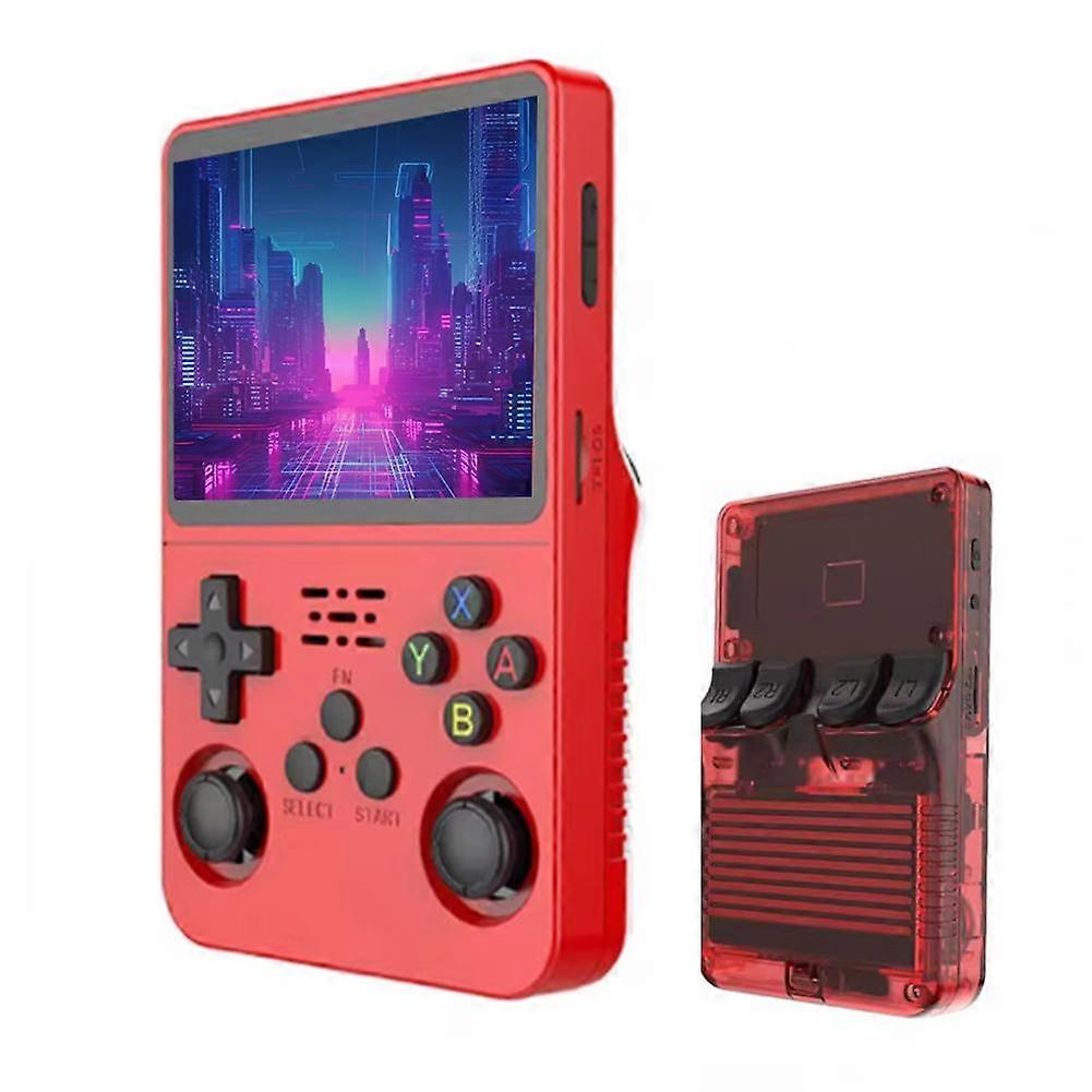 R36S Handheld Game Console 3.5 Inch IPS Linux Retro Gaming 64GB Dual System RK3326 CPU 3000mAh Battery OTG TV Output Purple Translucent