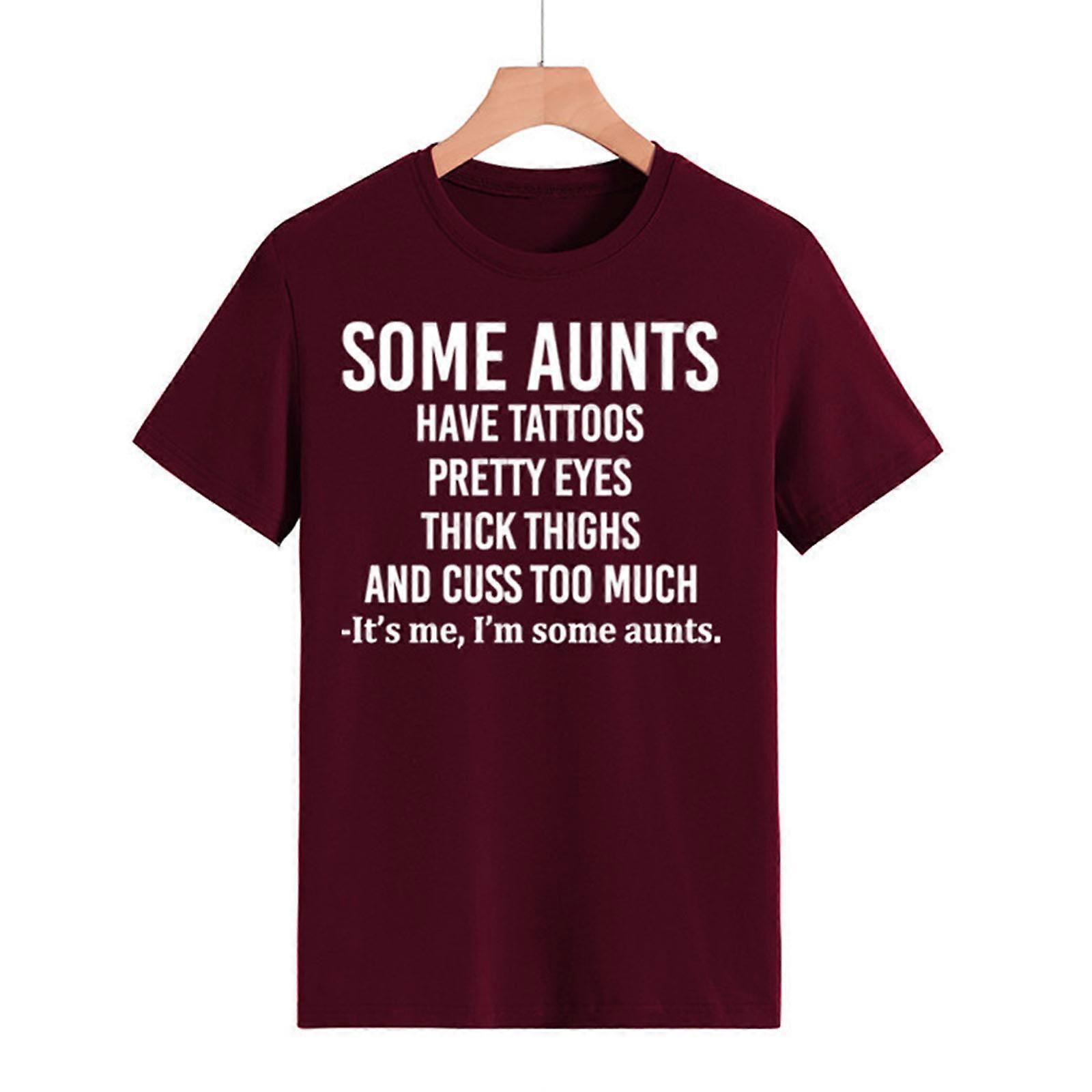 Womens Summer Solid Color Short Sleeve Casual Loose T-Shirts Some Aunts Have Funny Sayings Letter Printed Blouse Top  Burgundy XL