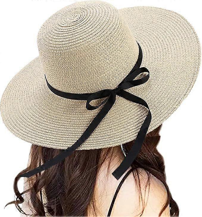 Large Wide Brim Straw Beach Hat With Bow