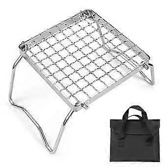 Bärbart mini-hopfällbart grillställ i rostfritt stål, hållbart campinggrillställ, kompakt och lätt design med bärväska för utomhusmatlagning
