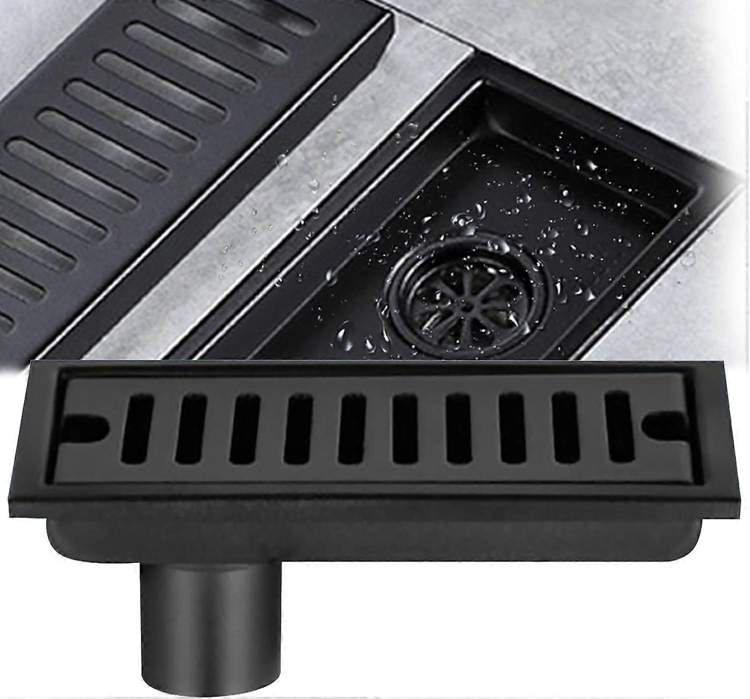 Rectangular Floor Drain, Black Stainless Steel Floor Drain 20x10cm Shower Floor Drain