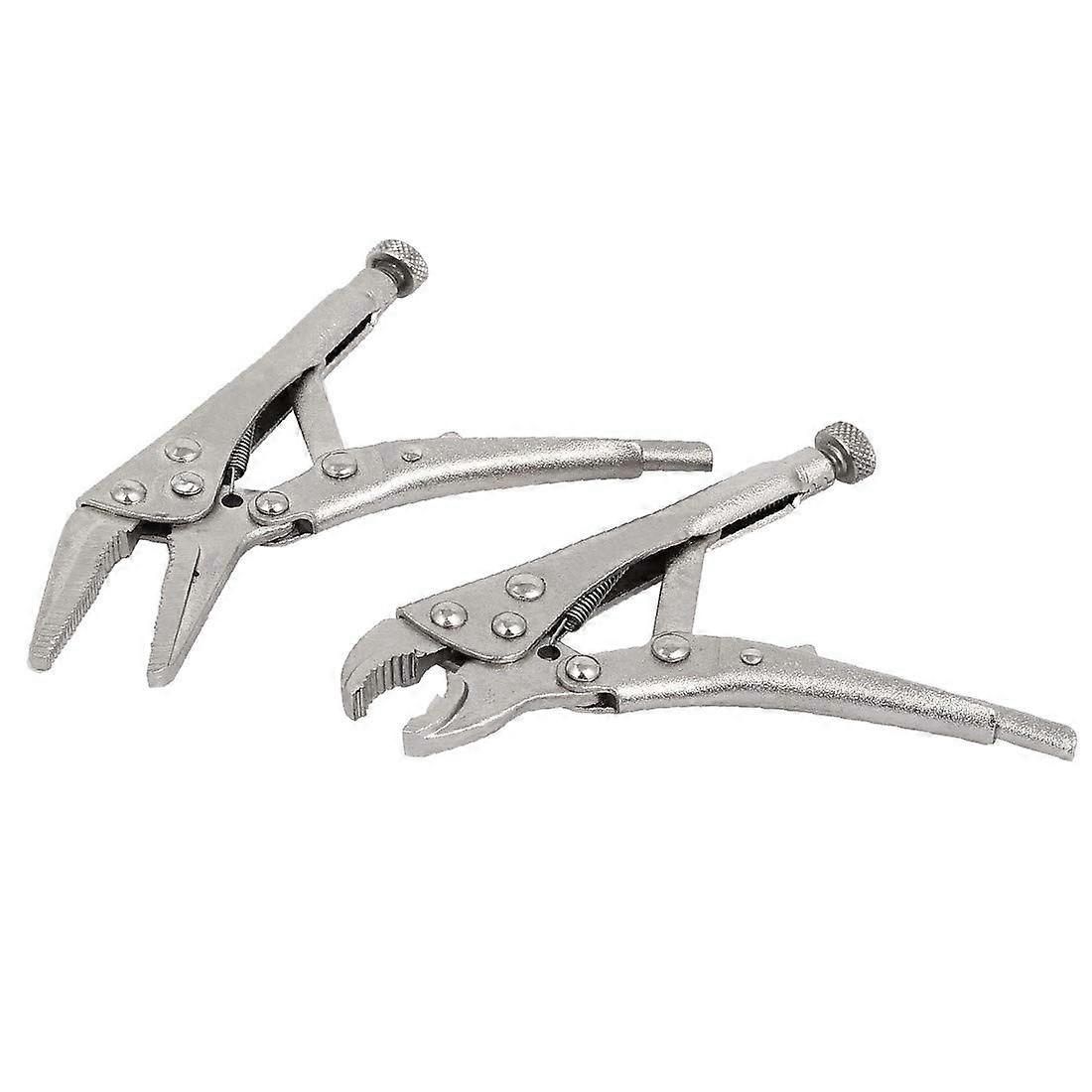 Lon0167 Carbon Steel Locking Pliers Set 2-In-1 Curved Jaw and Straight Jaw Vise-Grip Mole Wrench