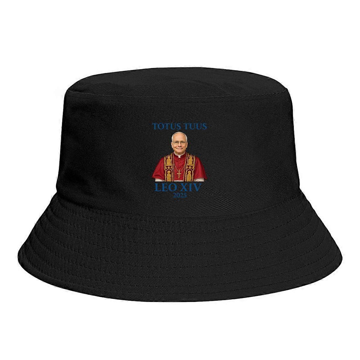 Catholic tribute black fisherman cap Pope Leo XIV "Totus Tuus 2025" Bucket Hat | Men's Summer Shorts