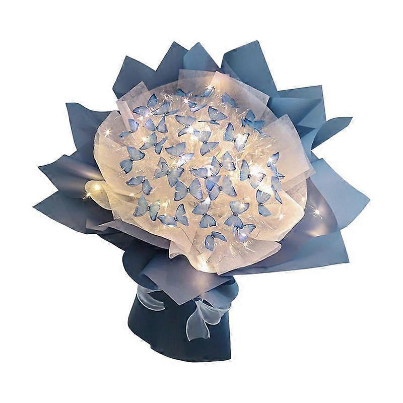 Lebanghui Butterfly Flower Bouquet, 52Pcs Butterfly Flower Bouquets with LED String Lights,DIY Butterfly Bouquet Kit