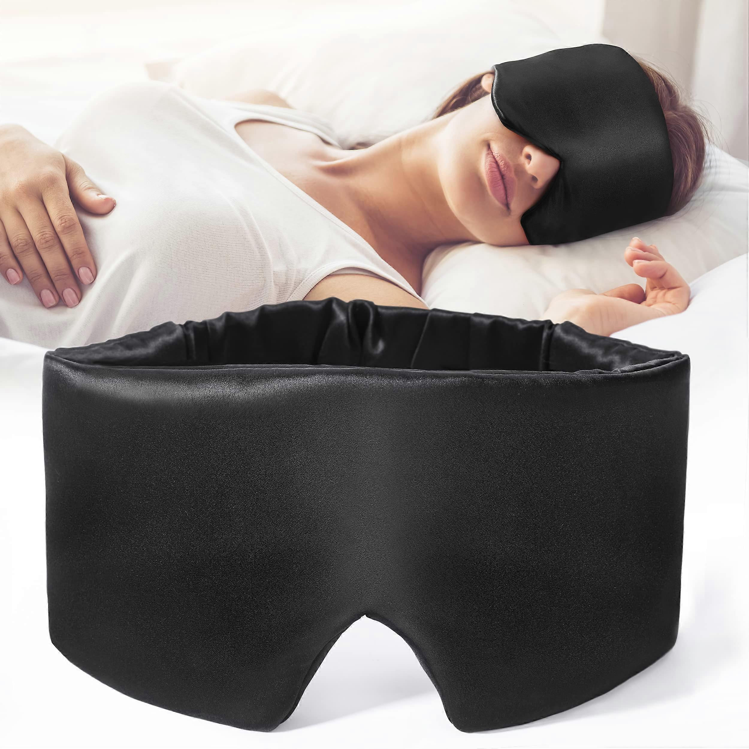 Blackout Black Luxury Mulberry Silk Sleep Mask Comfortable Soft Eye Shade with Elastic Strap