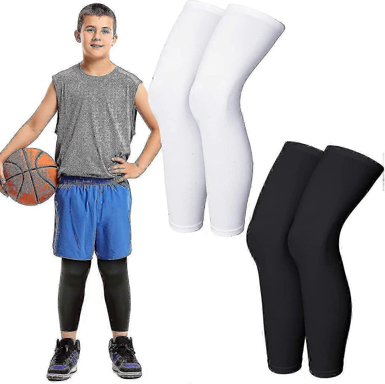 2 par benärmar basket benärm full längd ben kompressionshylsa halkfri UV-skydd cykling ben ärmar för pojke flicka ungdom basket