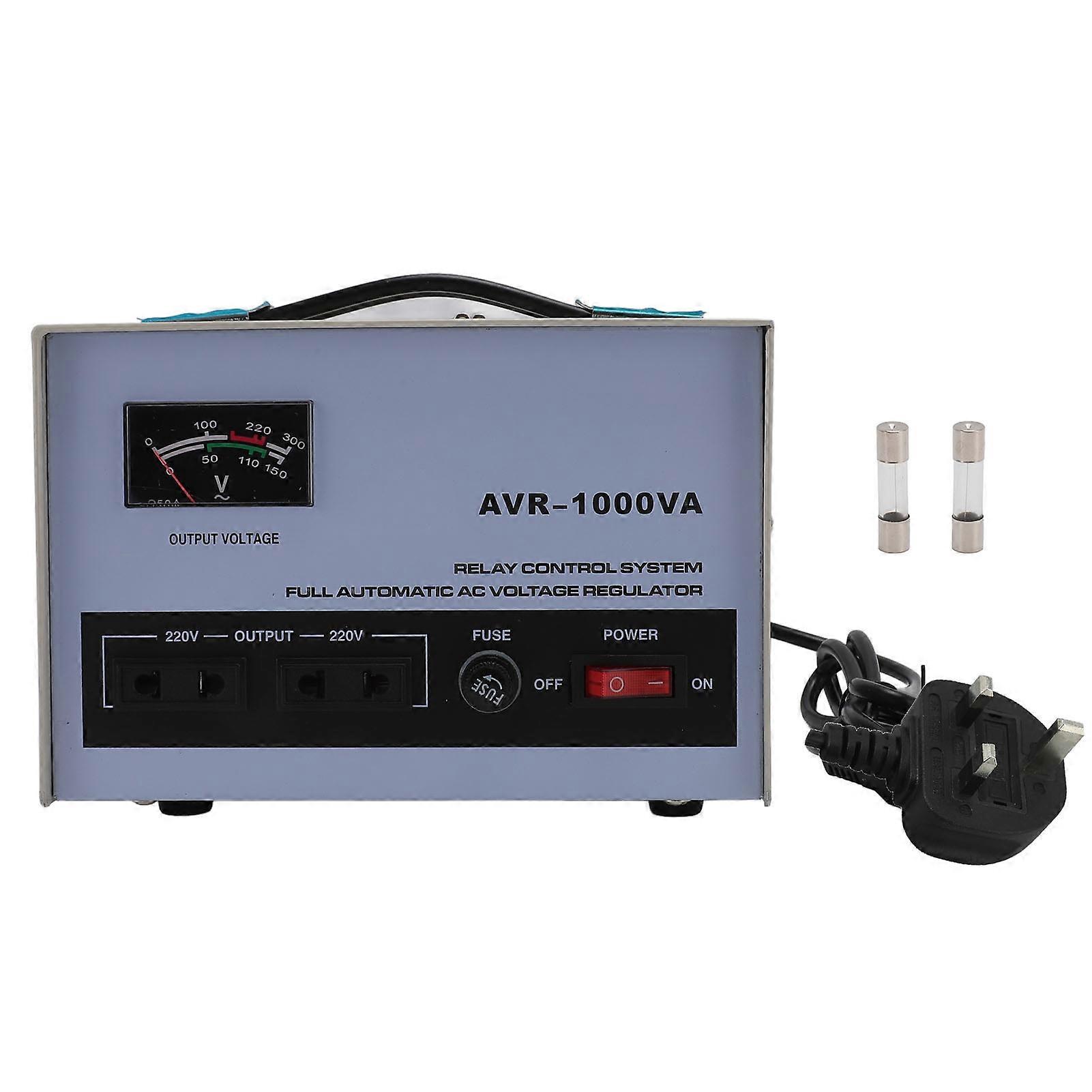 1000W AC Voltage Regulator Automatic Voltage Stabilizer with 1 Input 3 Universal Output Sockets and 2 Fuses for Home Appliances
