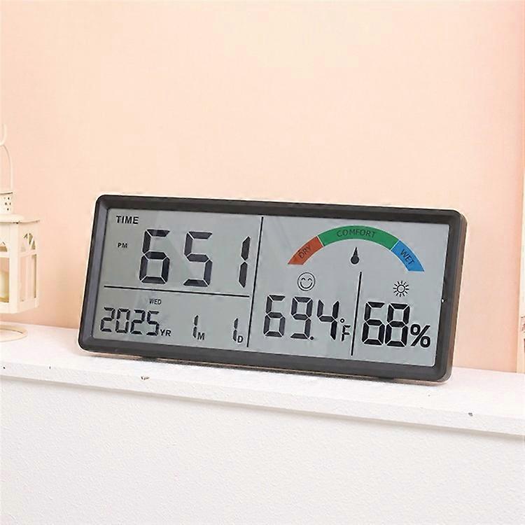 9554 LCD Digital Wall Clock Temperature Humidity Display Multi-Function Large Screen Clock