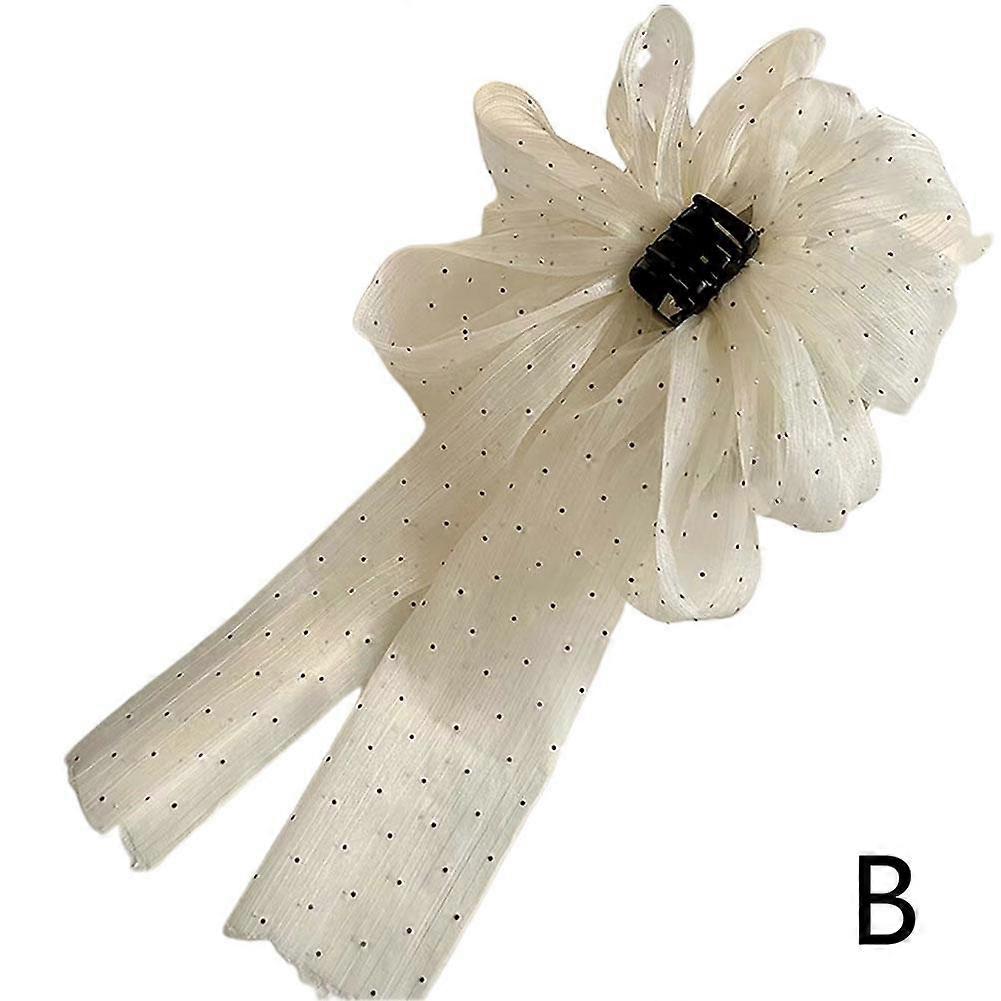 2# Milky white clip (B) $ Forest ribbon mesh bow cotton candy clip female back of the head half-tied hair clip temperament shark clip headdress