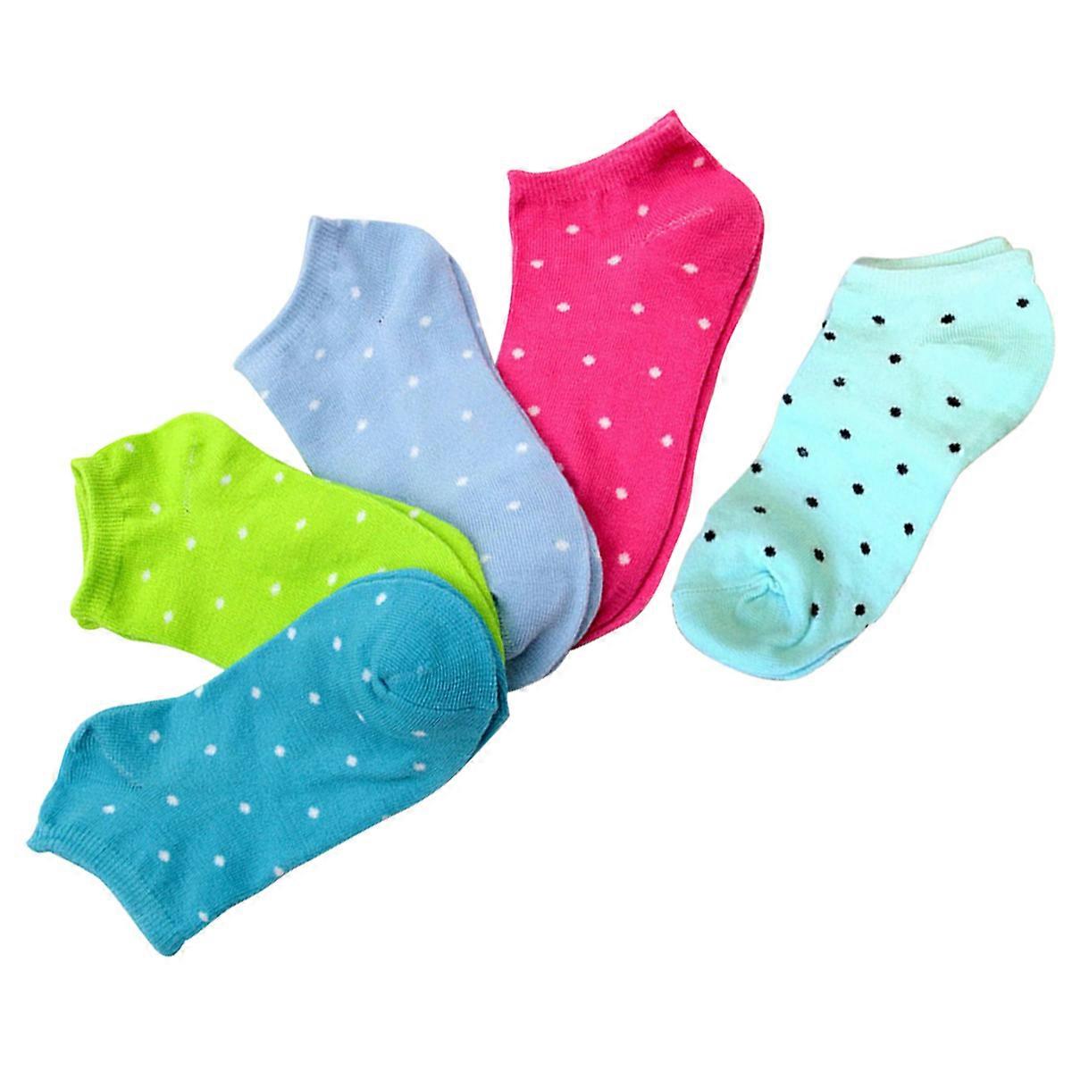 5 Pairs of Women Ankle Socks Low Cut Sock Short No Show Socks Random Color (Dots Pattern)