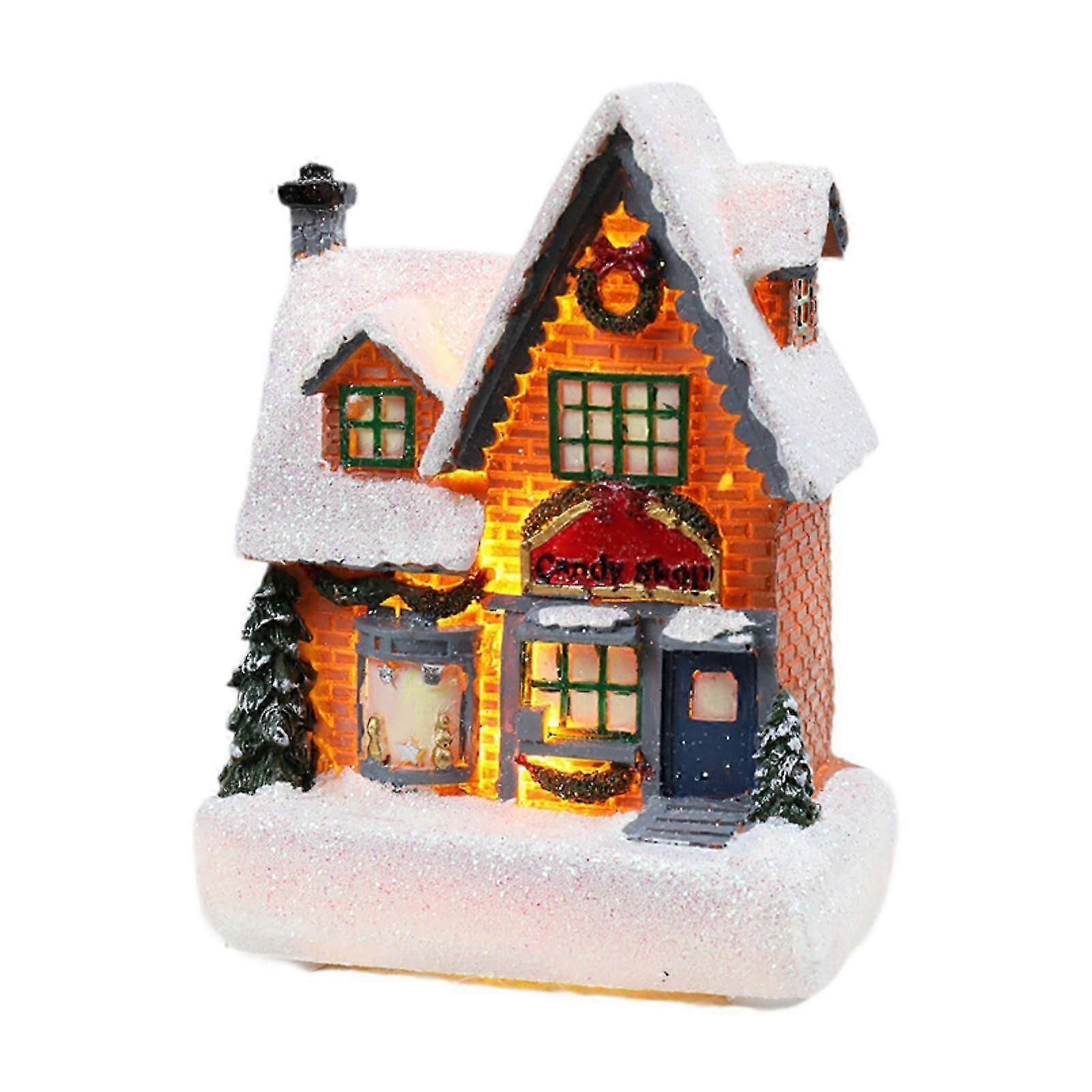 Miniature Illuminated Village House Gift for Cabinet and Bookshelf in Christmas Style