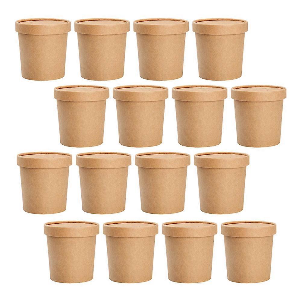 50 Sets Disposable Kraft Paper Soup Cups Soup Buckets Porridge Cups for Storage