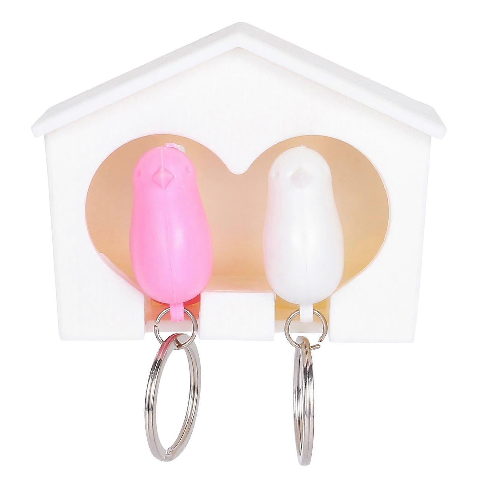 Cute Key Chain Birdhouse Shape Key Ring Holder Wall Mountable Home Decoration 7.2x9.5cm Plastic 1 Set