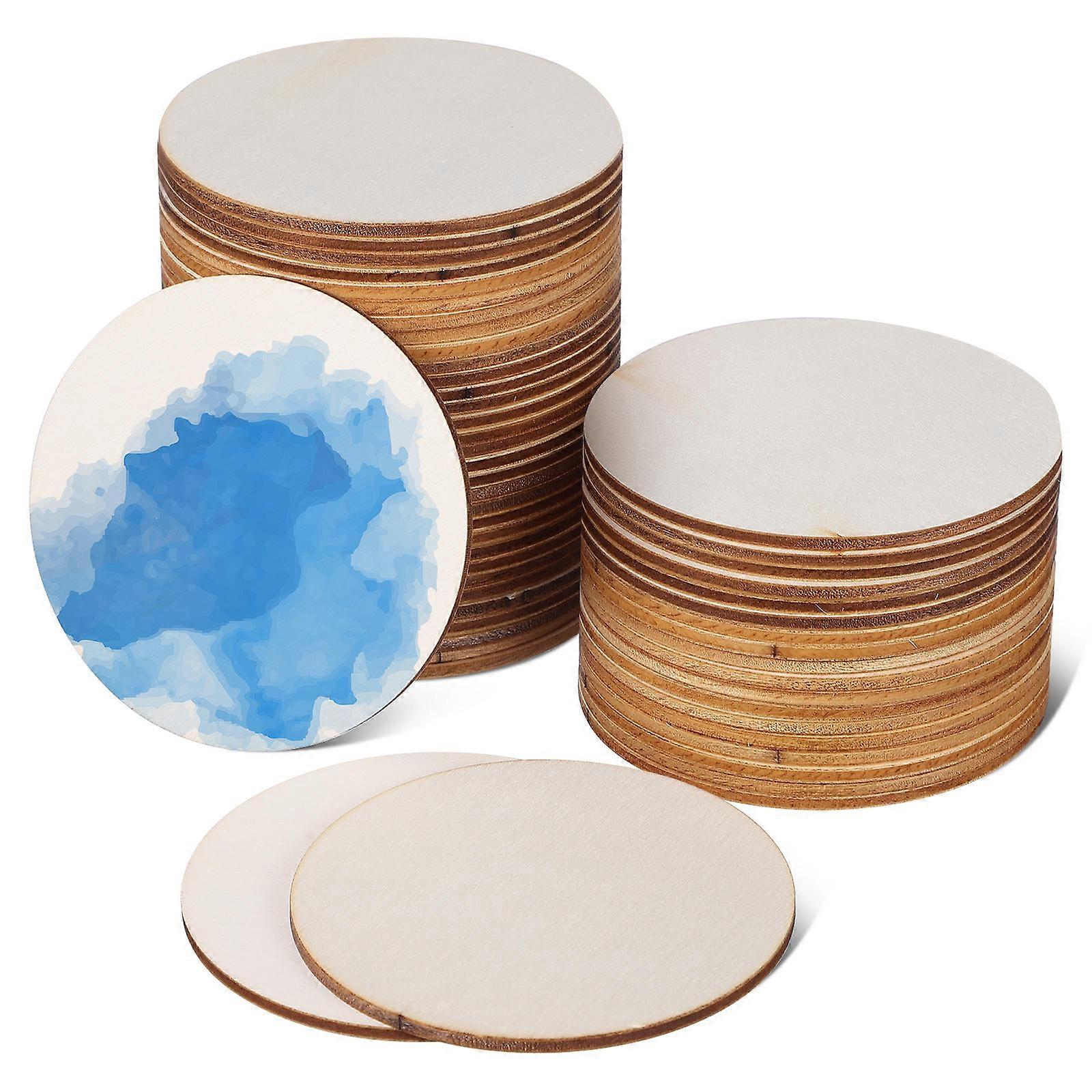 Unfinished Wooden Circles Wood Rounds For Painting Engraving Rustic Style Craft Projects 50Pcs