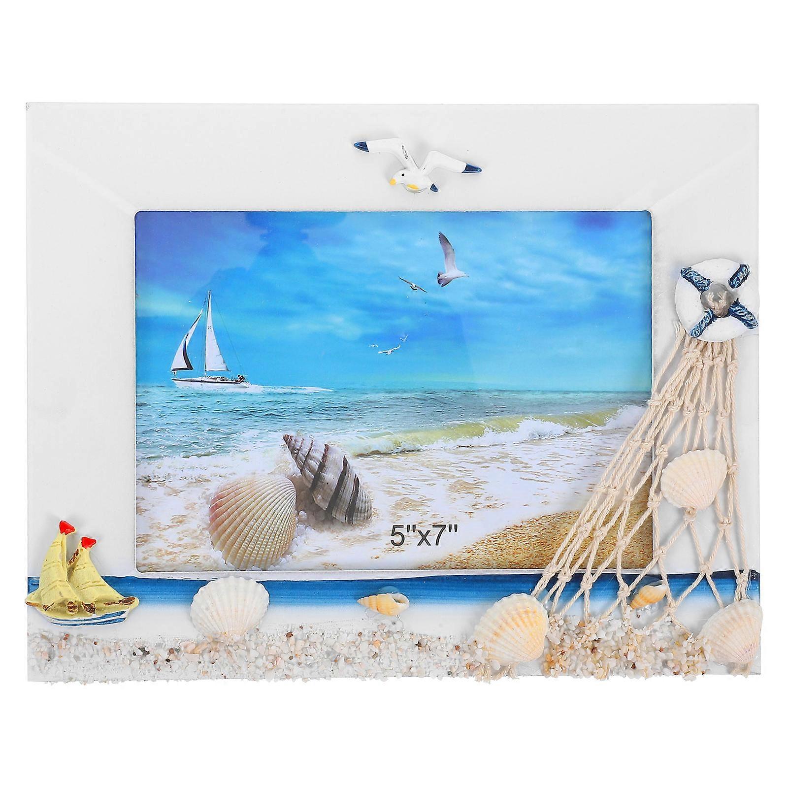 Creative Photo Frame Wooden Holder Marine Style Design White Color For TV Cabinet Home Decoration 1Pack