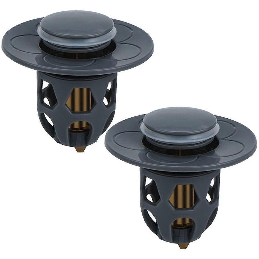 2-Piece Sink Drain Stopper, Sink Stopper Pop-Up Universal Drain Strainer with Anti-Clog Filter, 34-40mm Diameter, Grey
