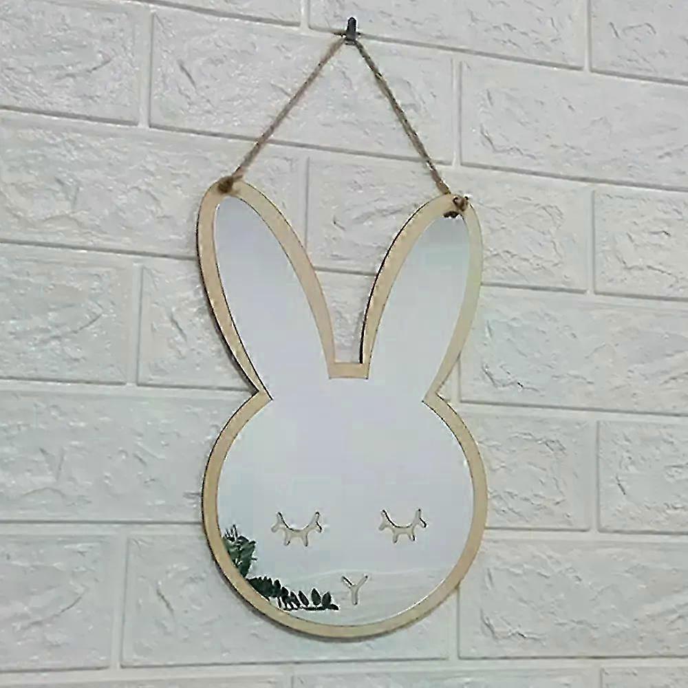 Nordic Style Acrylic Mirror Cartoon Decorative Mirror with Wooden Rabbit and Cloud Design, Ideal for Home and Baby Nursery Room D��cor
