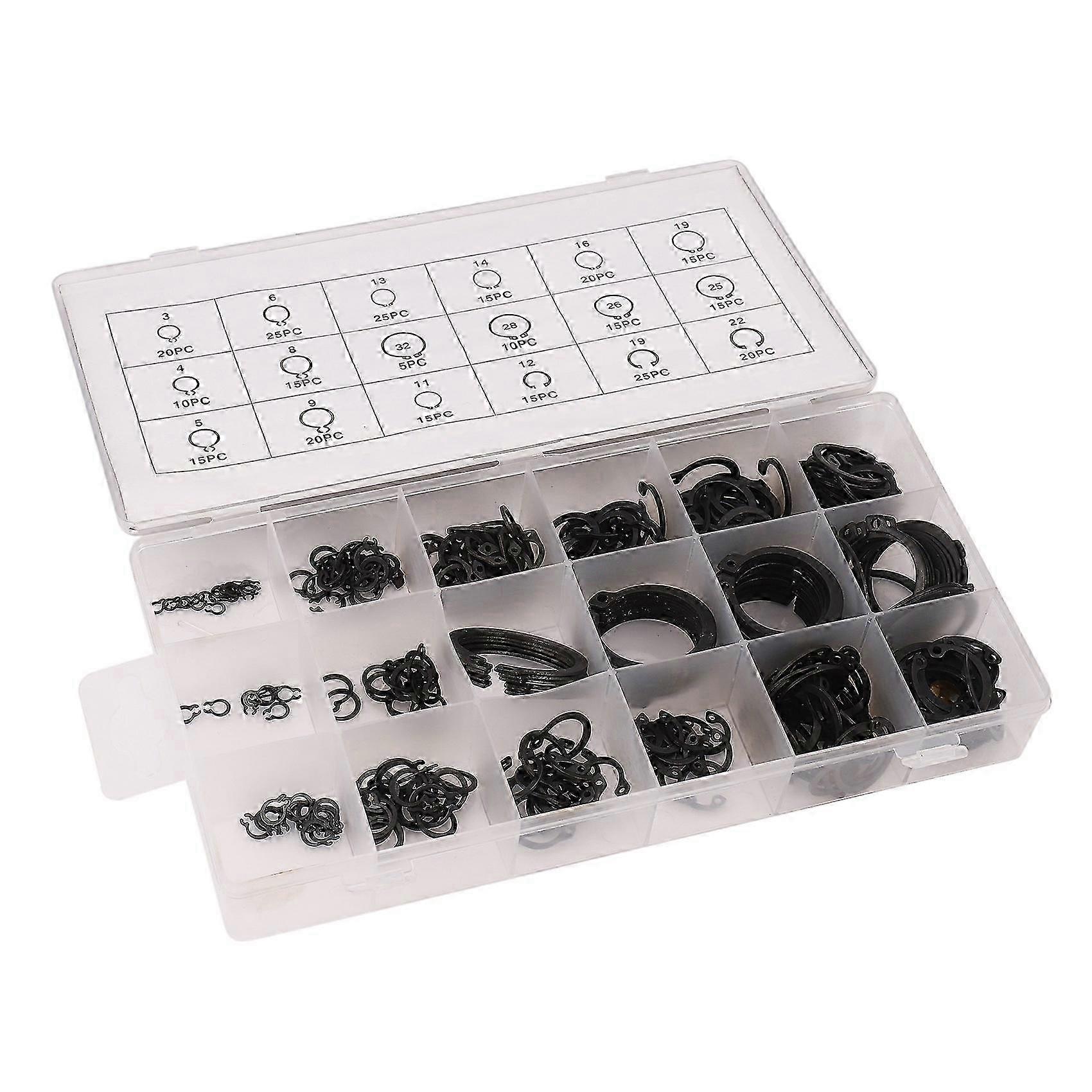 300 Piece C-Clips External Snap Ring Black Washer Hardware Cir Clip Retaining Ring Set for Industrial Use