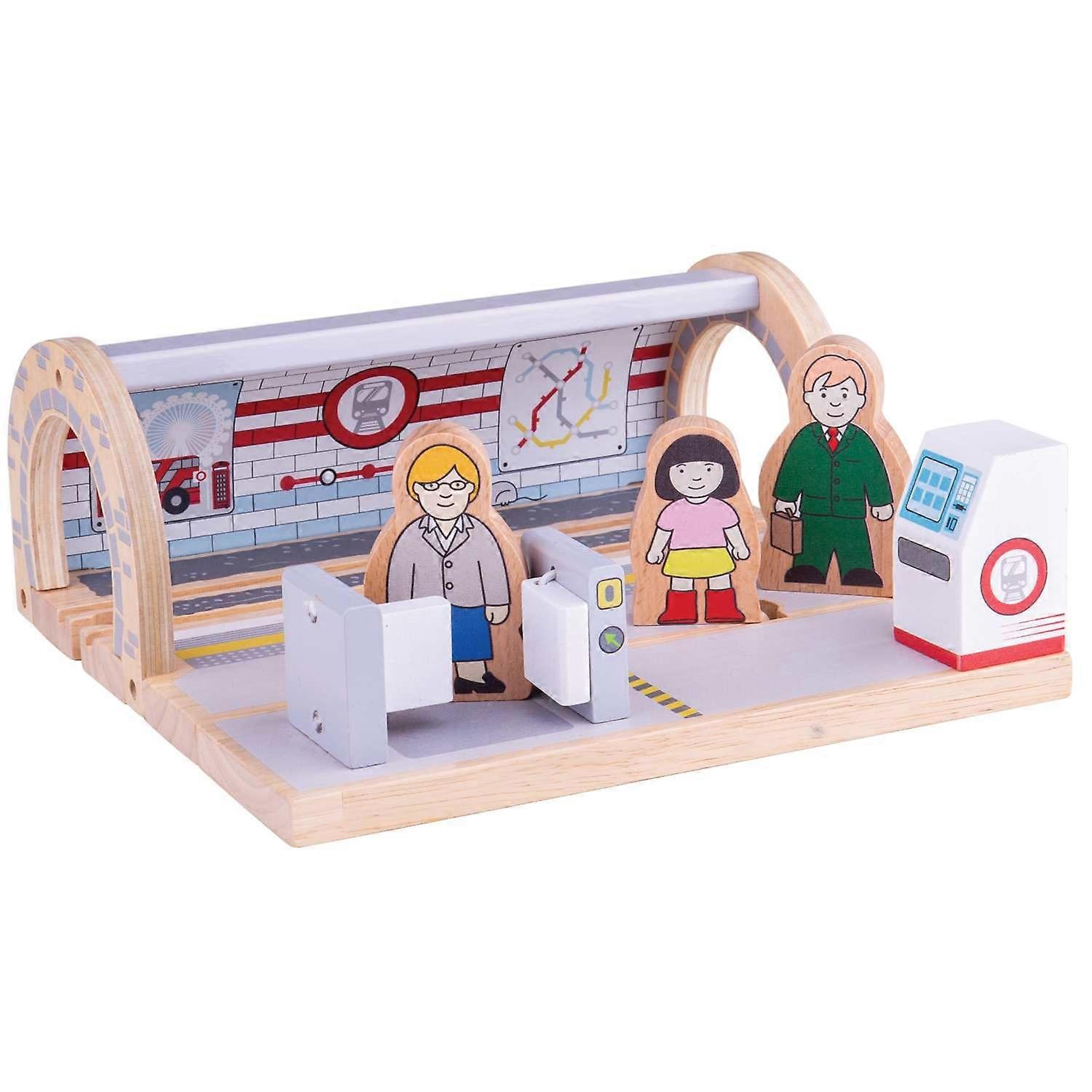 Bigjigs Rail Underground Station & 3 Commuters, Wooden Train Set Accessories