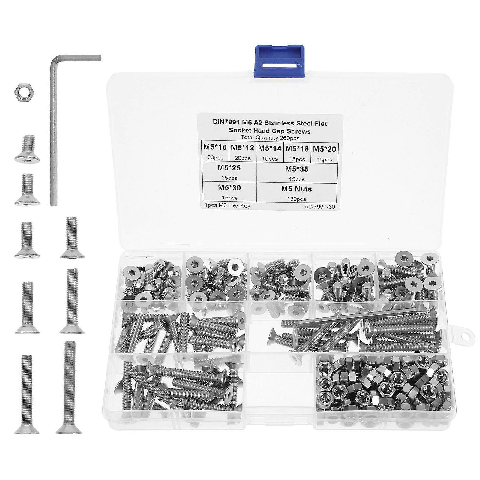 80 Piece Countersunk Bolt and Nut Assortment Kit for DIY Projects – Carbon Steel Screws for Machinery, Furniture, and Equipment Installation