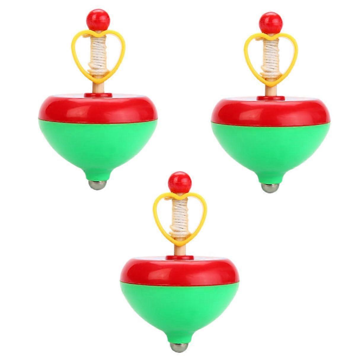 Gyro Tops 3-Piece Pull Rope Set, Plastic Construction, Colorful Toy Tops