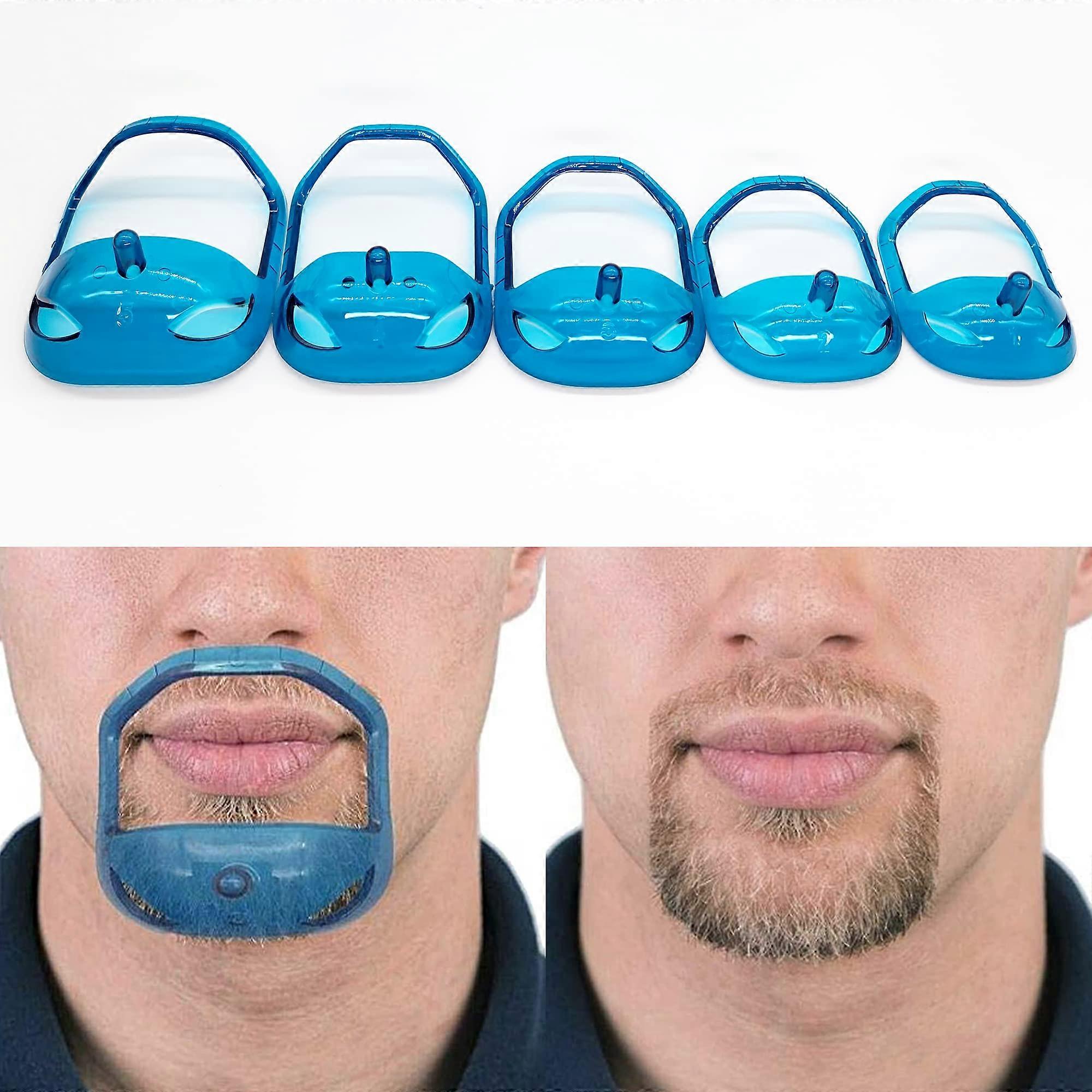Beard Shaper Stencil Set for Men, Goatee Moustache, Transparent Blue, 5 Sizes
