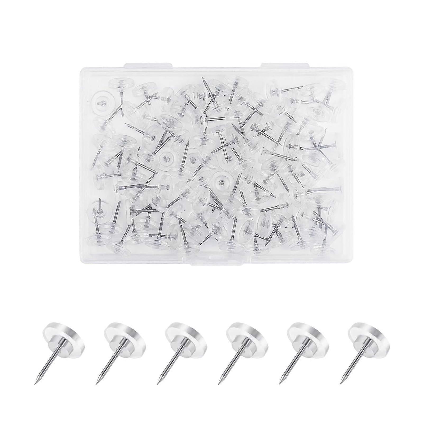 100 pieces thumbtacks with head, 16mm transparent push pins with storage box For cork boards, photo walls office organization
