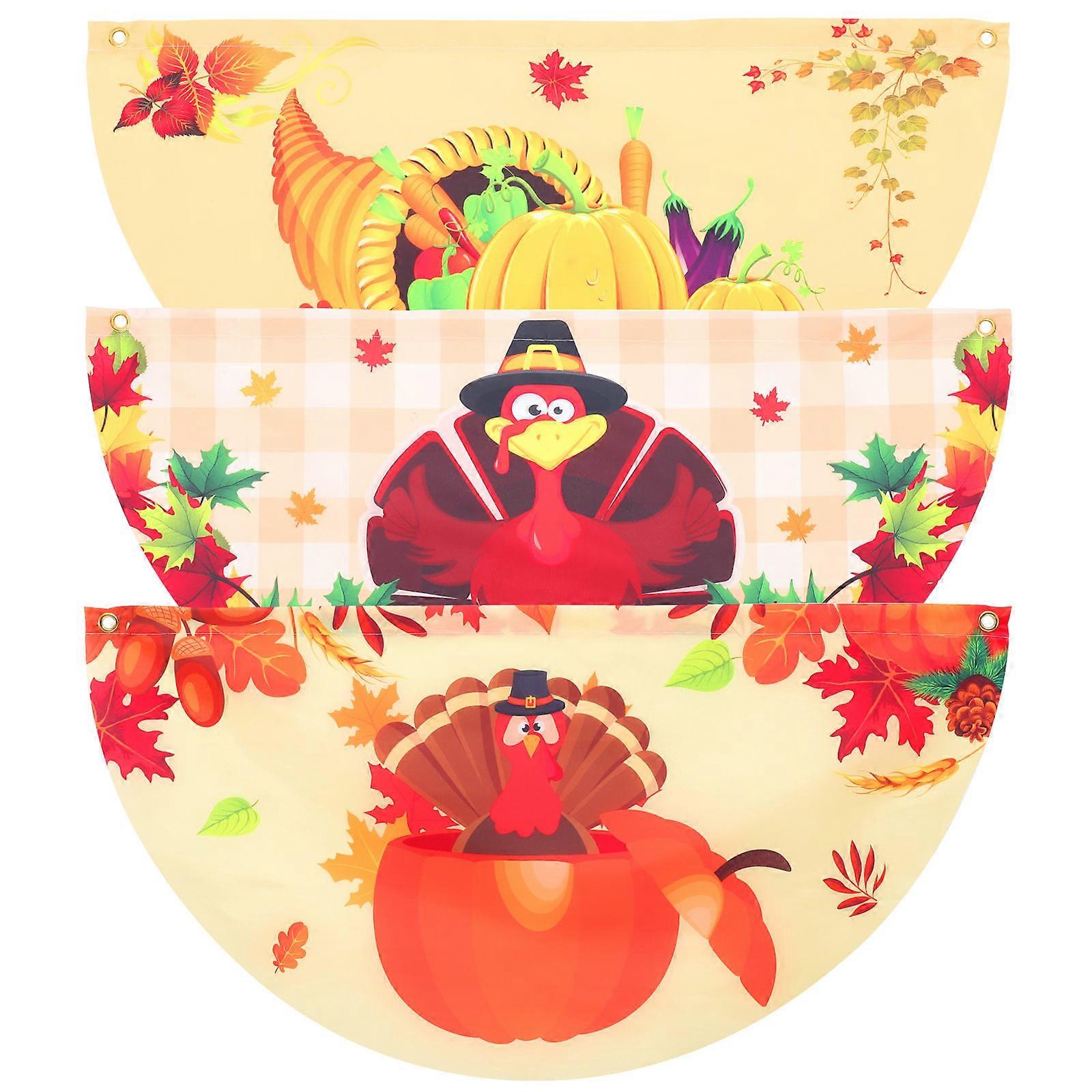 Here's a refined and professional product description based on your input:
**3 Pack Thanksgiving Fan Flags Polyester Garden Bunting