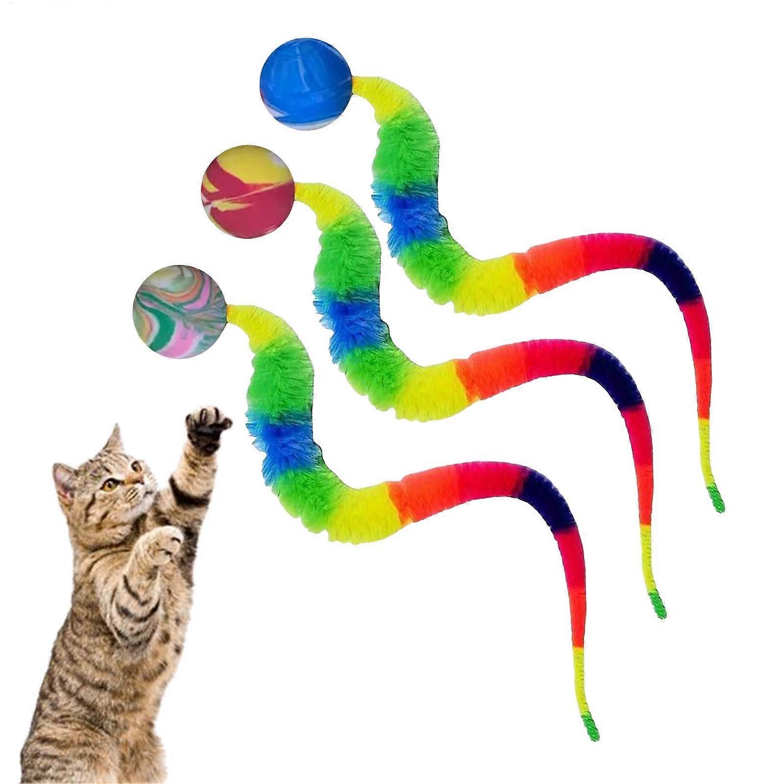 Cat Ball Toy - 3 Pieces Interactive Bouncy Tail Balls for Indoor Play, Soft and Adorable, Perfect for Cat Entertainment