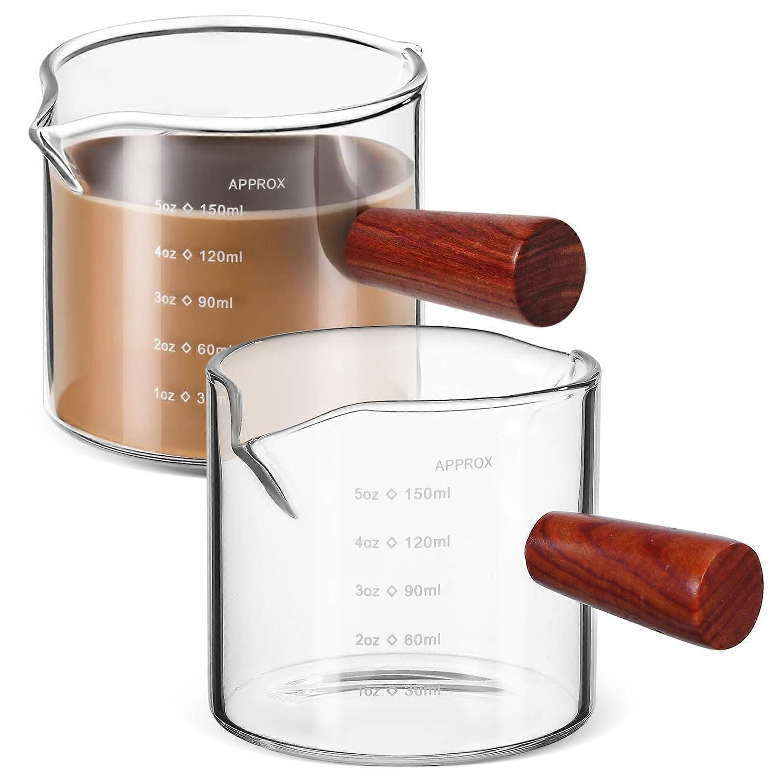 Measuring Pitcher Holding Espresso Commercial Use 4.3×3.7×2.6in Graduated Design Wood Handle 2Pcs
