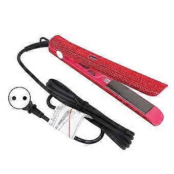 Fer à lisser rouge professionnel Titane Bigoudi Lissage Bouclage Strass Fer plat Prise UE 220VYMMR)