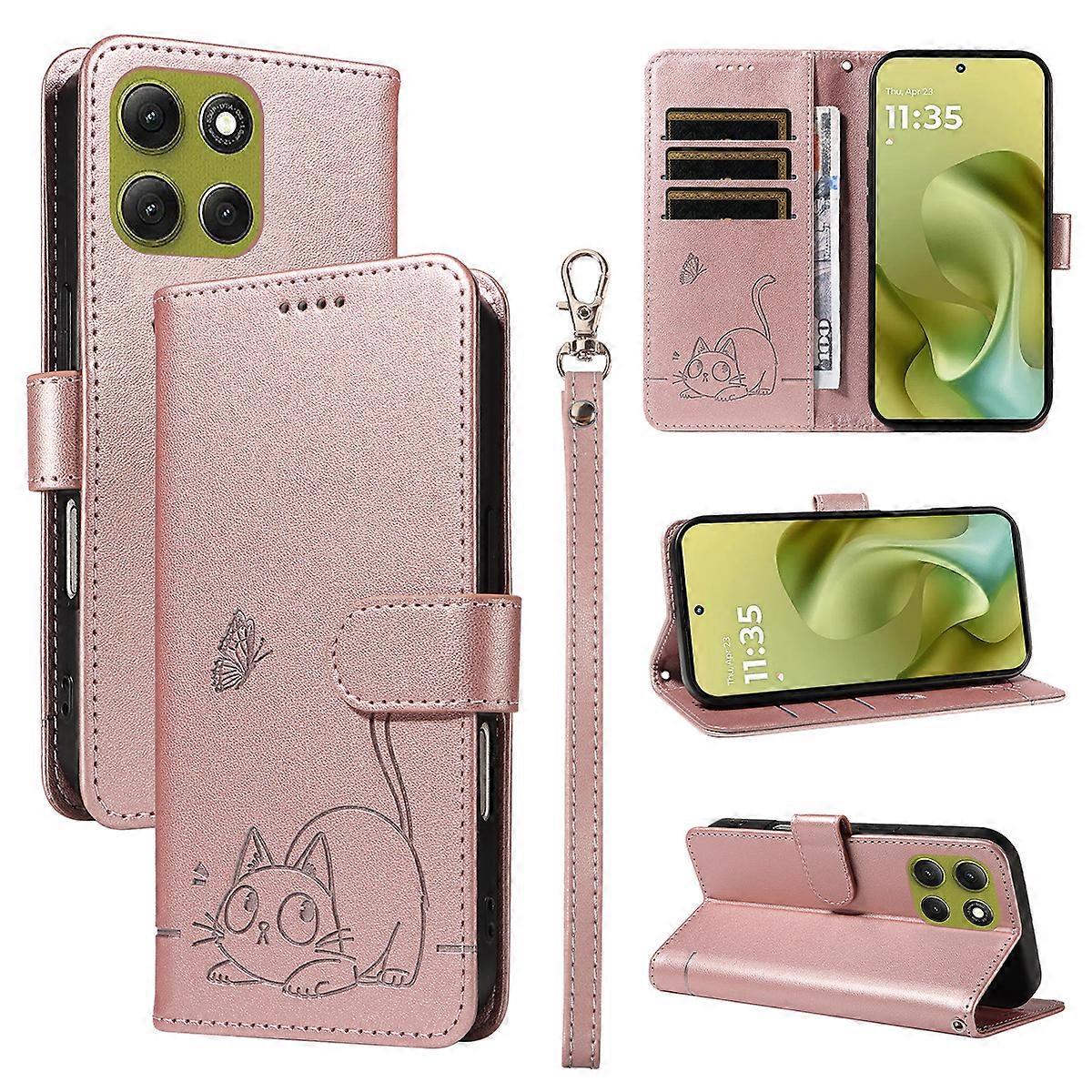 Compatible For Motorola Moto G86 5G Case Cat Pattern Imprint Leather Phone Cover with Wrist Strap