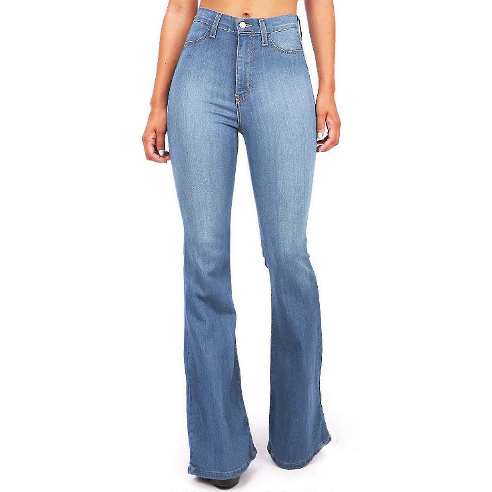 Damen Bootcut Jeans Retro Large Size Summer Flared Pants Y2K Light Blue XL