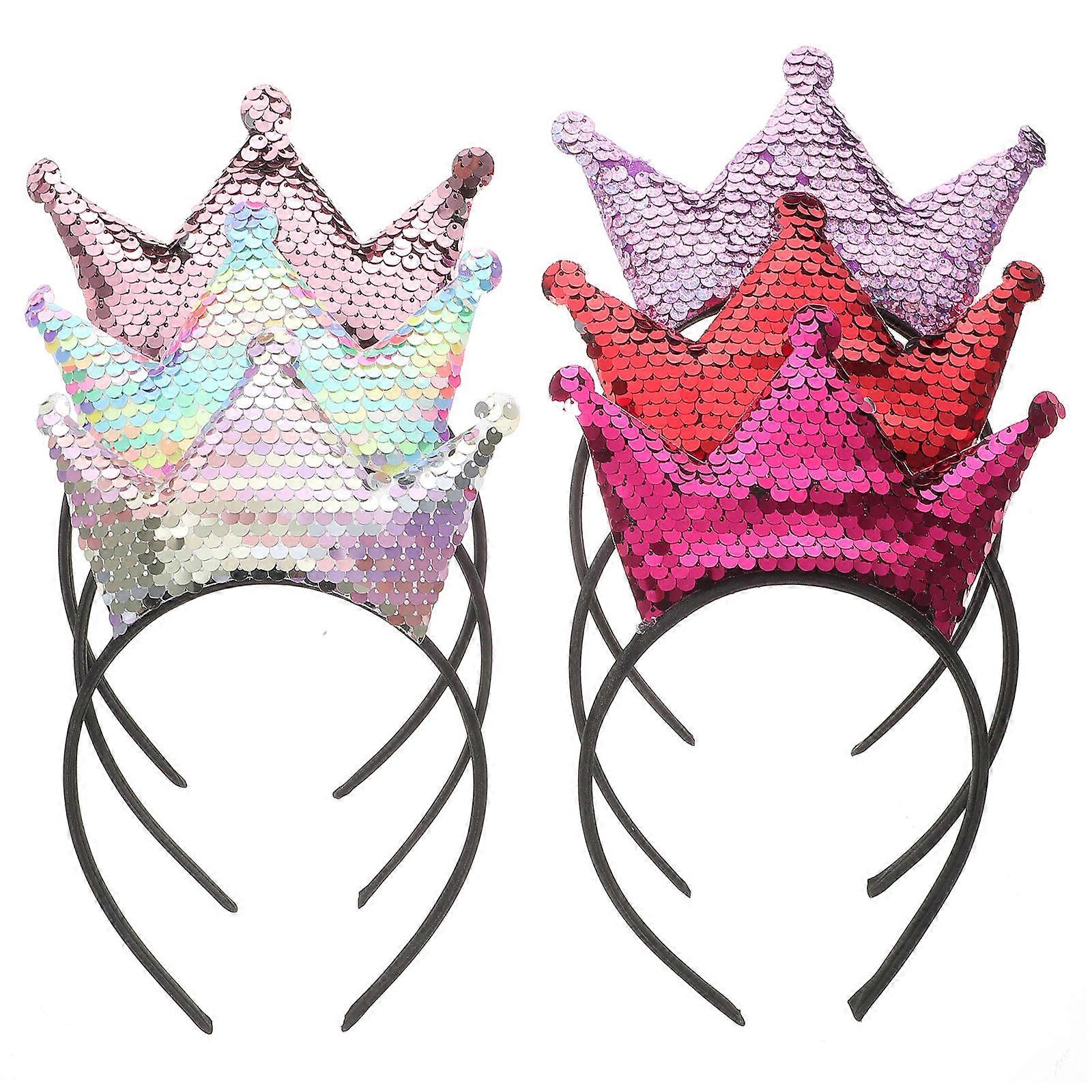Girls Shiny Crown Headband Sequin Multi-Color Decorative Photo Prop 6Pcs