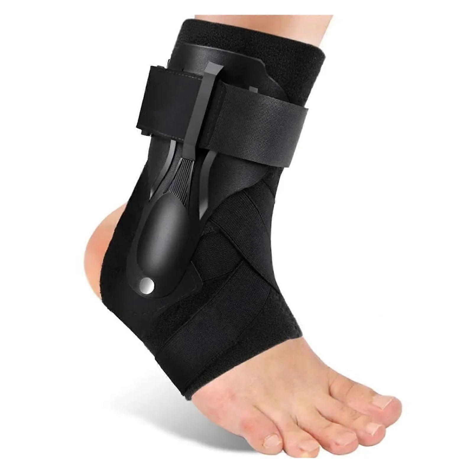 Ankle Brace Support Bandage Adjustable for Sprains and Plantar Fasciitis, Size M Black Stabilizer Wrap