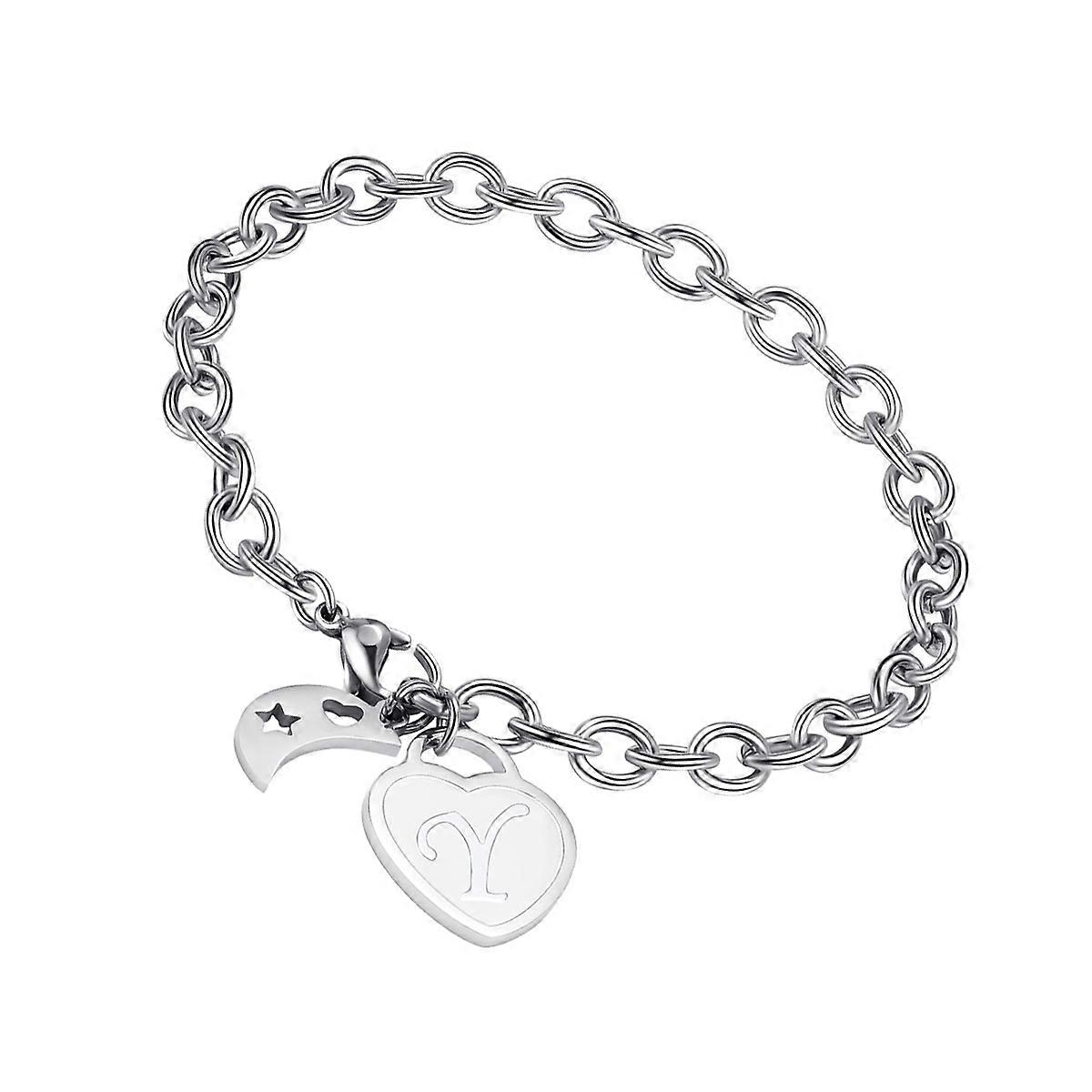 Heart Charm Bracelets Simple and Durable Moon Shape present Idea for Girls Teens Women Men 23.5x2.2x1cm 1Pc
